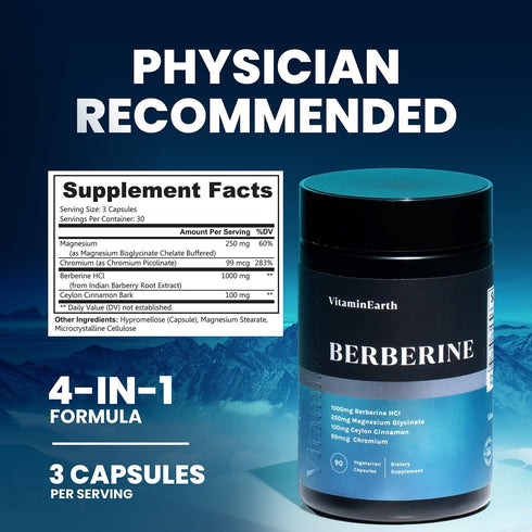 Berberine Supplement - Doctor Formulated 1000mg Berberine HCL Complex per Serving with Ceylon Cinnamon, Chromium