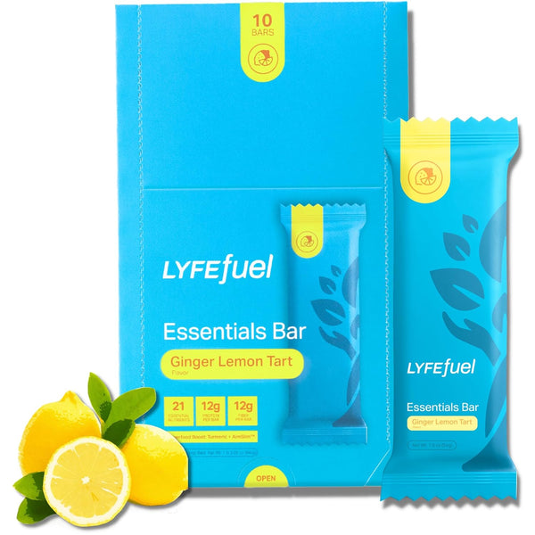 Essential Nutrition Bars by LyfeFuel | Vegan Protein Bar & Low Carb Meal Replacement (Lemon Ginger Tart)