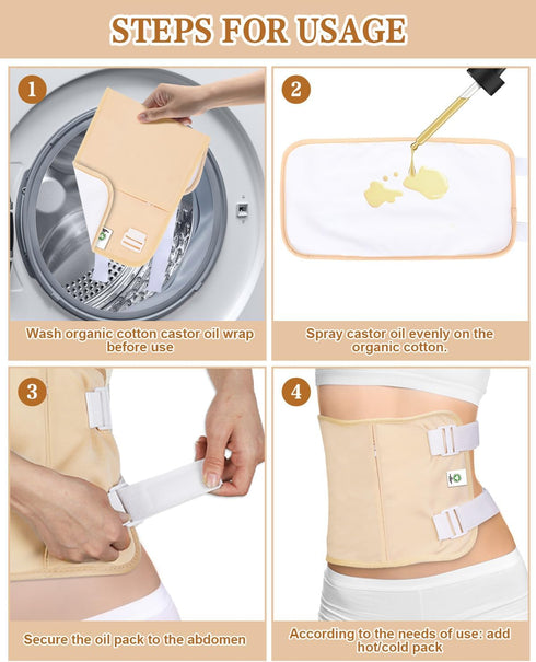 Packs Packs Castor Oil Wrap Organic Cotton - Castor Oil Organic Body Wraps for Entire Body Neck Stomach Waist Chest