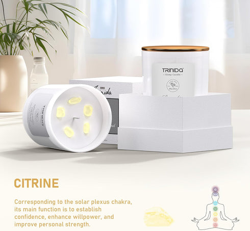 TRINIDa Aromatherapy Candle Non-Toxic Soy Wax Candle with Citrine Crystal, Lavender Blend Essential Oil for Stress