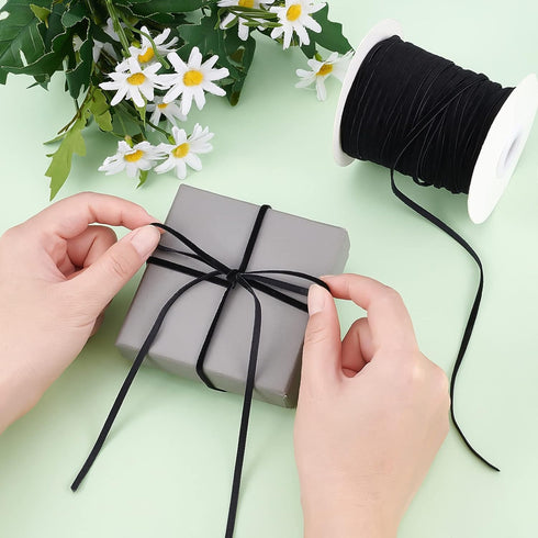 Single Face Velvet Ribbon 50 Yards 1/8 inch Black, Polyester Velvet Ribbon for Wedding, Gift Wrapping & Home Decoration