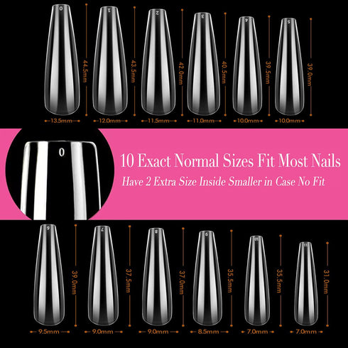 UNA GELLA XXL Coffin Nails Tips, Full Cover 216pcs Extra Long Clear Coffin Ballerina Nail Tips for DIY Art Salon
