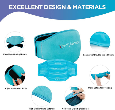 Comfytemp Ice Pack for Lower Back Pain Relief, Reusable Gel Wrap for Sciatica Injuries with Hot Cold Compression