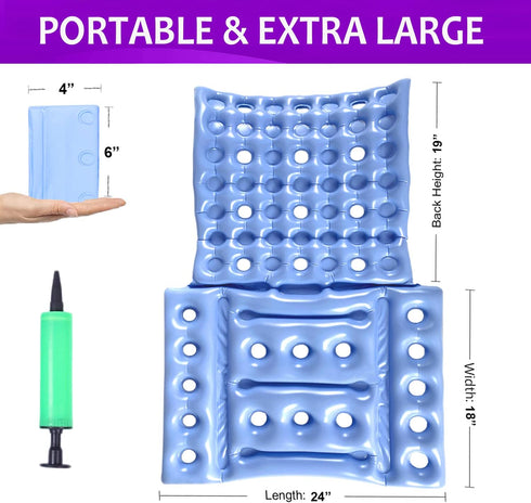 Inflatable Anti-Decubitus Seat Cushion for Wheelchair, Breathable Backrest Air Cushion for Pressure Sores Pain Relief