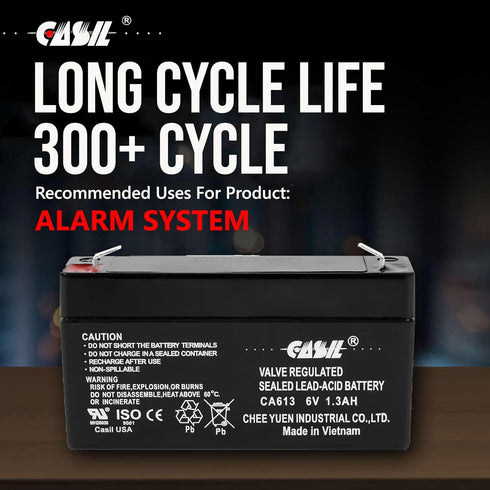 Casil 6V 1.3Ah SLA/AGM Replacement Battery – Maintenance-Free, Compatible with GE Simon 3, GE Simon XT, GE Interlogix