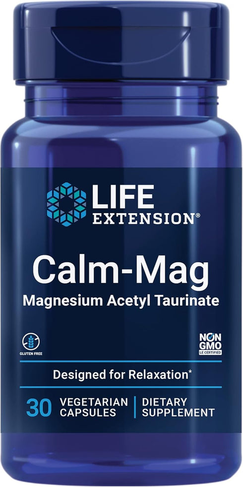 Life Extension Calm-Mag, Bioavailable Magnesium Acetyl Taurinate Supplement for Relaxation - Gluten Free, Non-GMO,