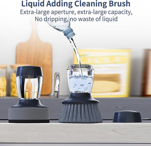 Dish brush with soap dispenser,Nylon Bristles Dish Brush and a Scrub Sponge Dish Brush,Kitchen Brush for Dish Pot Pan and Sink Cleaning,dish brush Pack of 2 by AoQhir