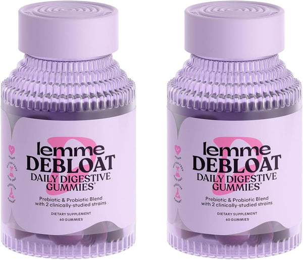 Lemme Debloat Gummies - Digestive & Gut Health with 2 Probiotics & Prebiotic, 3 Billion CFUs - Vegan, Gluten Free, Non