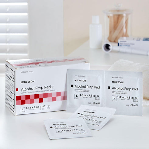 McKesson Alcohol Prep Pads, 70% Isopropyl, Pack of 100, Sterile Medical-Grade Wipes
