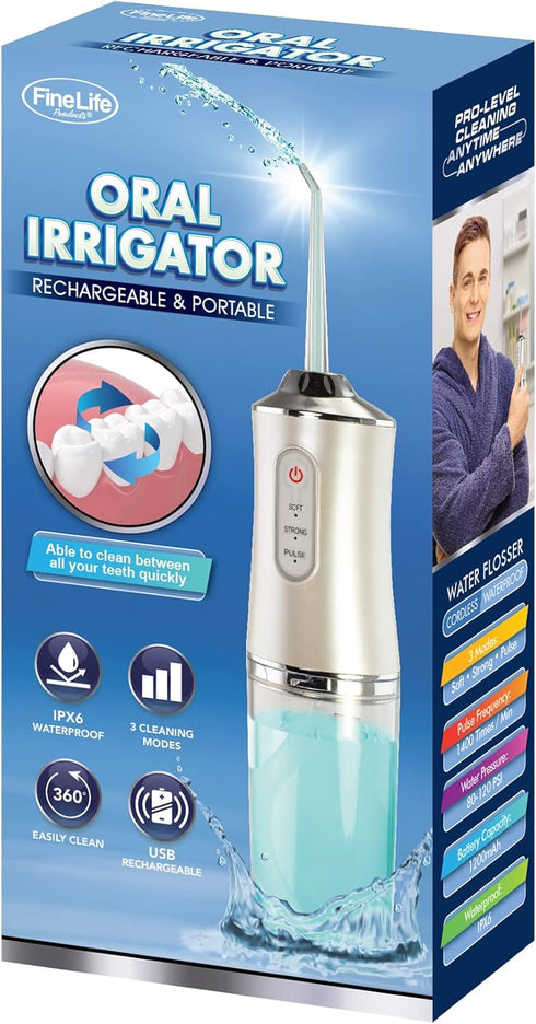 Portable Dental Water Flosser, Cordless Teeth Cleaner with 3 Cleaning Modes, Rechargeable FineLife Products - Silver