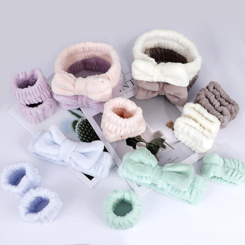 Spa Headband and Wristband Set, 3Pcs Microfiber Face Headband, 6Pcs Wrist Spa Wash Band for Washing Face
