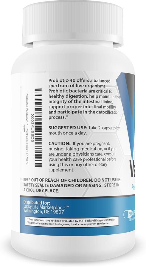 Probiotic Vardaxyn - Premium Male Formula - Pre/Probiotics for Men to Support Male Health, Gut, Mood, Digestive &