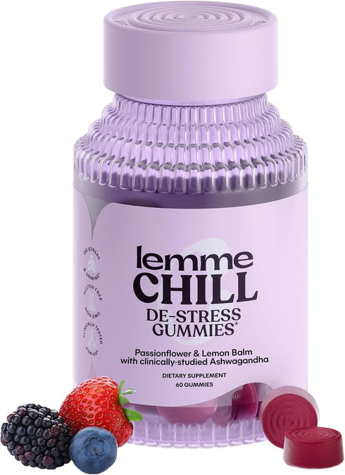 Lemme Chill Stress Relief Gummies with 300mg KSM-66 Ashwagandha, Lemon Balm, Passionflower