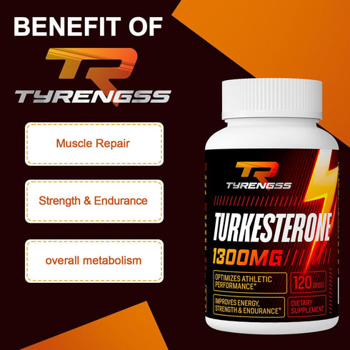 Testosterone Booster, Turkesterone Supplement 1300mg for Athletic Performance & Muscle Mass, 120 Capsules