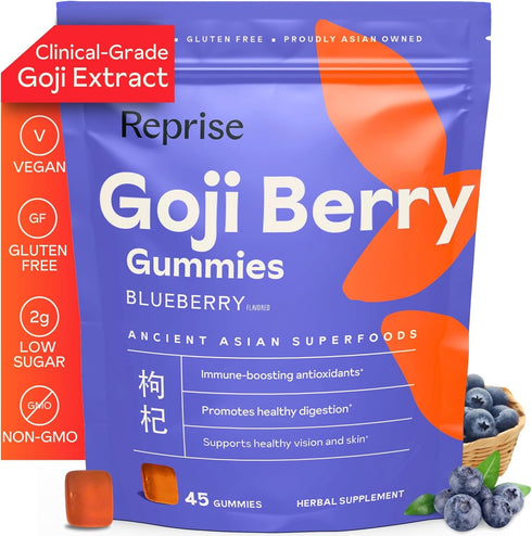 Reprise Goji Berry Superfood Gummies - All-Natural Antioxidant, 240 mg Full-Potency, Low-Sugar, Vegan