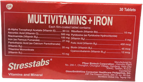 Stresstabs Multivitamins + Iron, 2 Pack, 30 Tablets