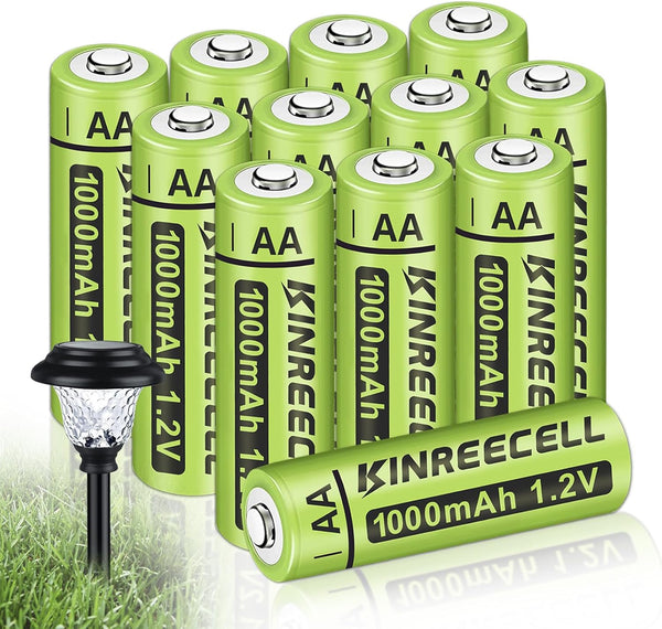 Rechargeable AA Batteries, High Capacity 1.2V Ni-MH Double A Solar Batteries for Outdoor Lights, 12 Pack (AA-1000mAh)