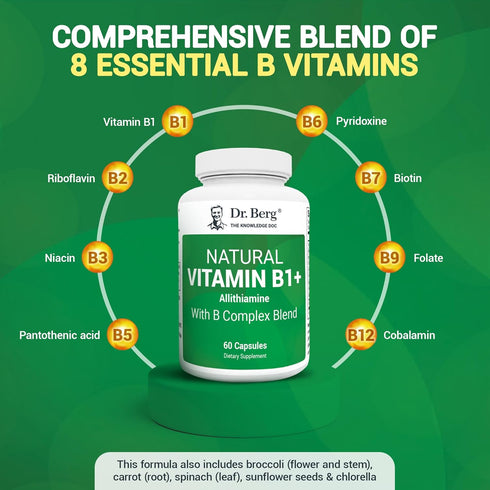 Dr. Berg Natural Vitamin B1 B6 B12 Complex - 60 Capsules with Essential B Vitamins for Men & Women