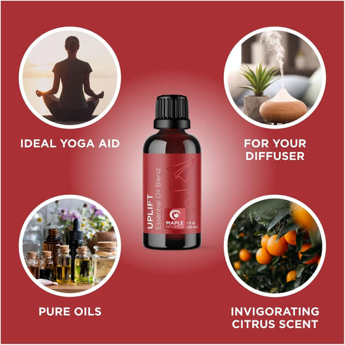 Set Maple Holistics Essential Oils - Relaxing Nighttime and Morning Essential Oil Blends for Diffuser with Mint