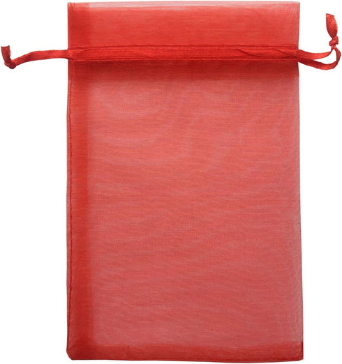50pc Red Organza Sheer Fabric Gifts Wrap Bags, Drawstring Sachet for Baby Shower Favor, Coin, Necklace, Festival Decor
