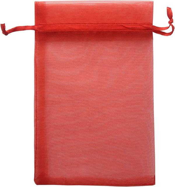 50pc Red Organza Sheer Fabric Gifts Wrap Bags, Drawstring Sachet for Baby Shower Favor, Coin, Necklace, Festival Decor