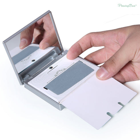 Makeup Mirror with Bamboo Charcoal Oil Blotting Paper Sheets, 100 Counts, Silver Compact Folding Travel Mirror