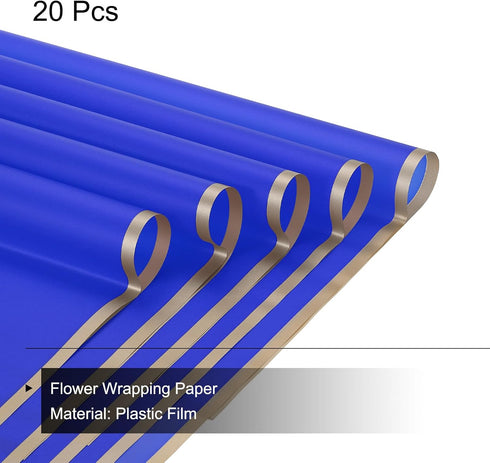 MECCANIXITY Gold Edge Flower Wrapping Paper, Navy Blue 22.8x22.8 Inch, Waterproof for Florist Supplies, Pack of 20