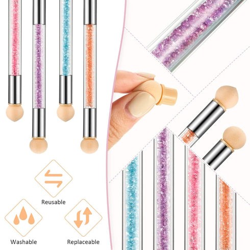 4 Pieces Sponge Nail Brush Picking Dotting Gradient Pen Brush Double Head Sponge Nail Brush Rhinestone Handle Acrylic