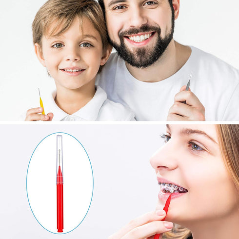 Patelai 50 Pieces Braces Brush for Cleaner - Interdental Brush Toothpick Dental Hygiene Flosser Tool (Red, Purple,