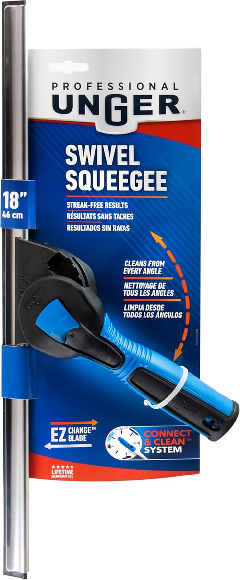 Unger Professional 18” Swivel Window & Glass Cleaning Squeegee with EZ Change for Streak Free Results on Large Windows.
