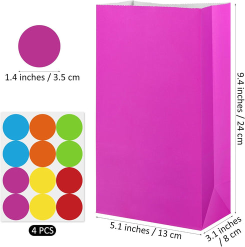 Cooraby 30 Pack Rainbow Gift Bags Candy Paper Bags with Stickers 5.1 x 3.1 x 9.4 Inches Snack Sweet Craft Bags for Birthday Wedding Party Anniversaries with 48 Stickers