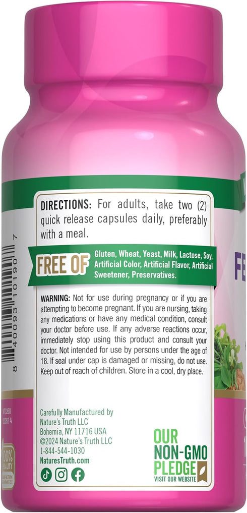Nature's Truth Fenugreek Seed Capsules for Women, 2000mg, 100 Non-GMO and Gluten Free Powder Capsules