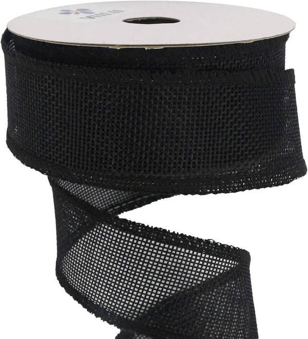 MEEDEE Black Burlap Wired Ribbon, 1.5 Inch, 10 Yards for Crafts, Gift Wrapping, and Home Decorating