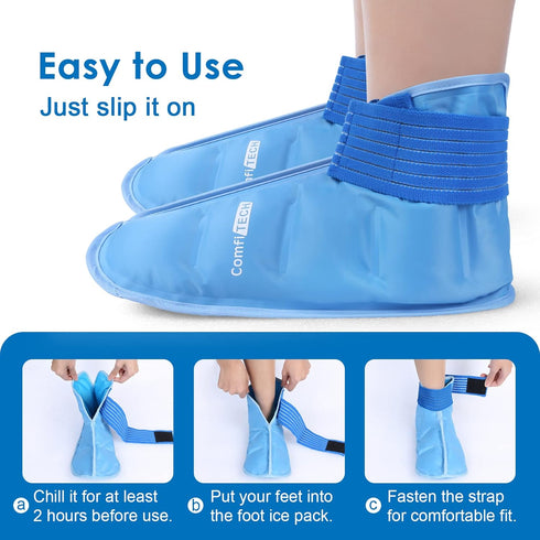 ComfiTECH Foot Ice Pack Wrap for Swollen Feet, Ice Boot for Foot Recovery, 2 Packs M Blue