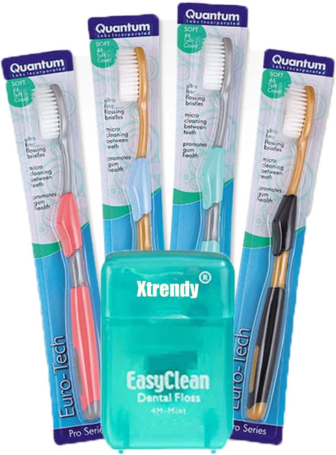 Euro-Tech Extra Soft Toothbrush, Ultra Fine Feathered Bristles, Soft Slim Handle, 16 Pack with Floss