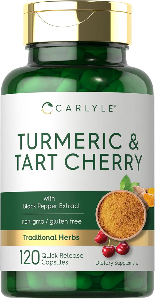 Carlyle Turmeric and Tart Cherry Capsules | 120 Count | Vegetarian, Non-GMO Supplement with Bioperine