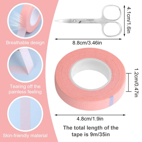 6 Rolls Lash Tape, Makeup Adhesive Tape for Eyeshadow, 1/2''x9.8 Yards Eyelash Tapes, Eyeshadow Tape for Eye Makeup with Eyebrow Scissors, Pink