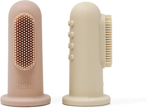mushie Baby Finger Toothbrush, Blush/Shifting Sand, 2-Pack