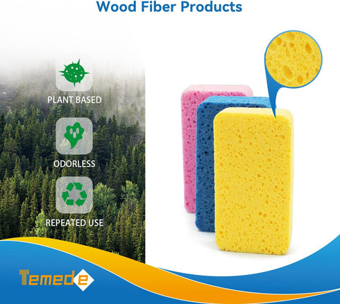 Packaging (5 Pack) Temede Large Cellulose Sponges, Kitchen Sponges for Dish, Thick Heavy Duty Scrub Sponges