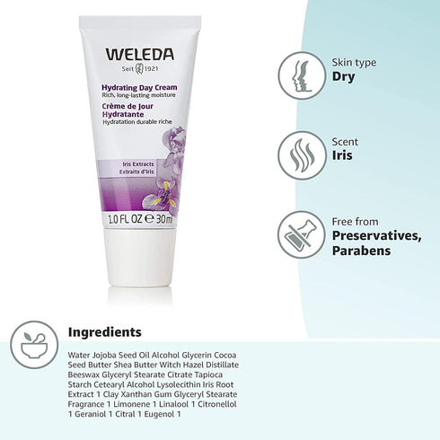 Weleda Hydrating Day Face Cream, 1 Fluid Ounce, Plant Rich Moisturizer with Iris Root