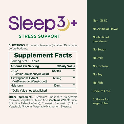 Sleep3 100% 10mg, 28 Nature's Bounty Sleep + Stress Support, Maximum Strength Drug Free Sleep Aid, Dietary Supplement