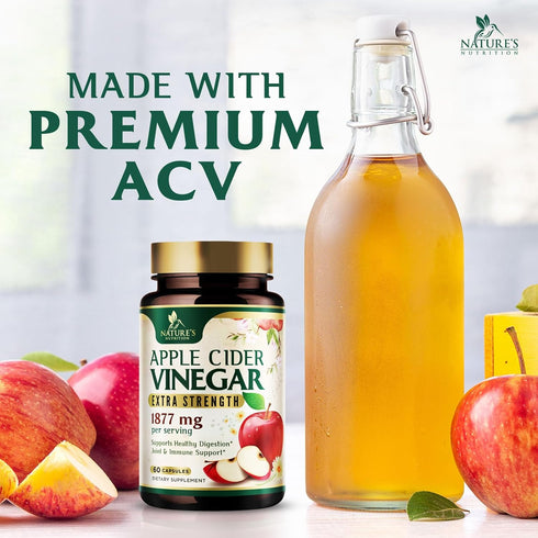 Apple Cider Vinegar Capsules 1877mg - Extra Strength Detox & Cleanse with Vitamin D & Zinc - Premium Vegetarian