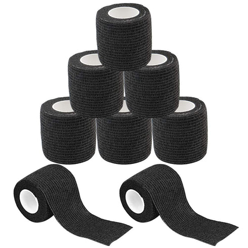 Yuelong Tattoo Grip Tape, 8Pcs Black Cohesive Wrap Tape, Self-Adherent for Tattoo Machine Accessories