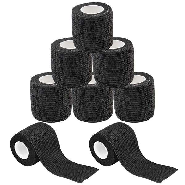 Yuelong Tattoo Grip Tape, 8Pcs Black Cohesive Wrap Tape, Self-Adherent for Tattoo Machine Accessories