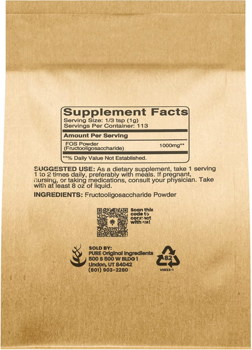 Pure Original Ingredients Fructooligosaccharides 4oz, No Additives, FOS Powder