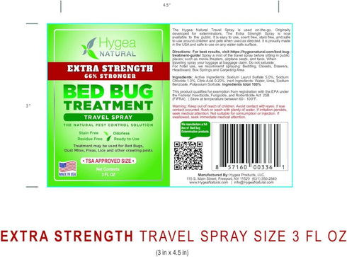 Bed Bug & Mite Extra Strength 3oz Travel Spray by Hygea Natural, TSA Approved, Child & Pet Safe