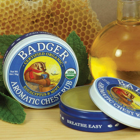 Badger Organic Chest Rub, 100% Natural Vaporub with Eucalyptus & Lavender for Chest Congestion Relief, 2 oz Tin