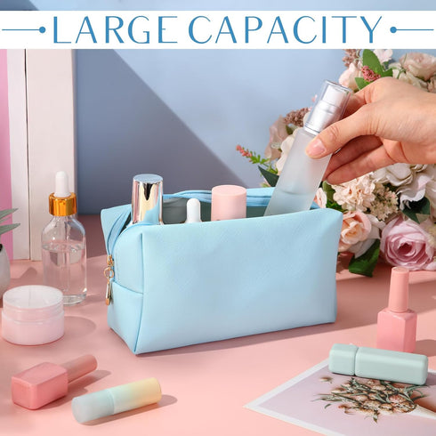 Sanwuta 9 Pcs Preppy Makeup Bag, Waterproof PU Leather Cosmetic Pouch, Toiletry Bags for Traveling, Macaron Colors