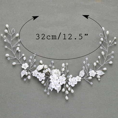 Unicra Silver Bride Wedding Hair Vine, Pearl Bridal Hair Piece with Leaf Hair Accessories (12.5 Inches)