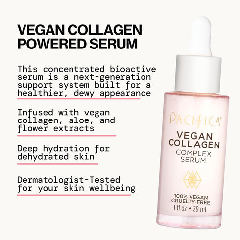 Pacifica Vegan Collagen Complex Face Serum, Anti Aging Hydrating Serum with Hyaluronic Acid for Fine Lines